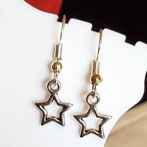 Silver Tone Hook Open Star Theme Dangle Earrings
